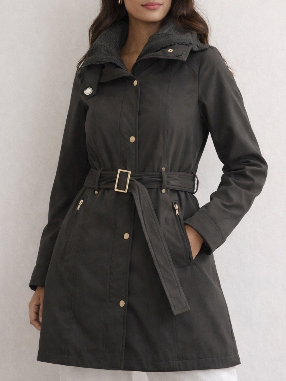 Calvin Klein Olive Mid-Length Water & Wind Resistant Parka Jacket - Small